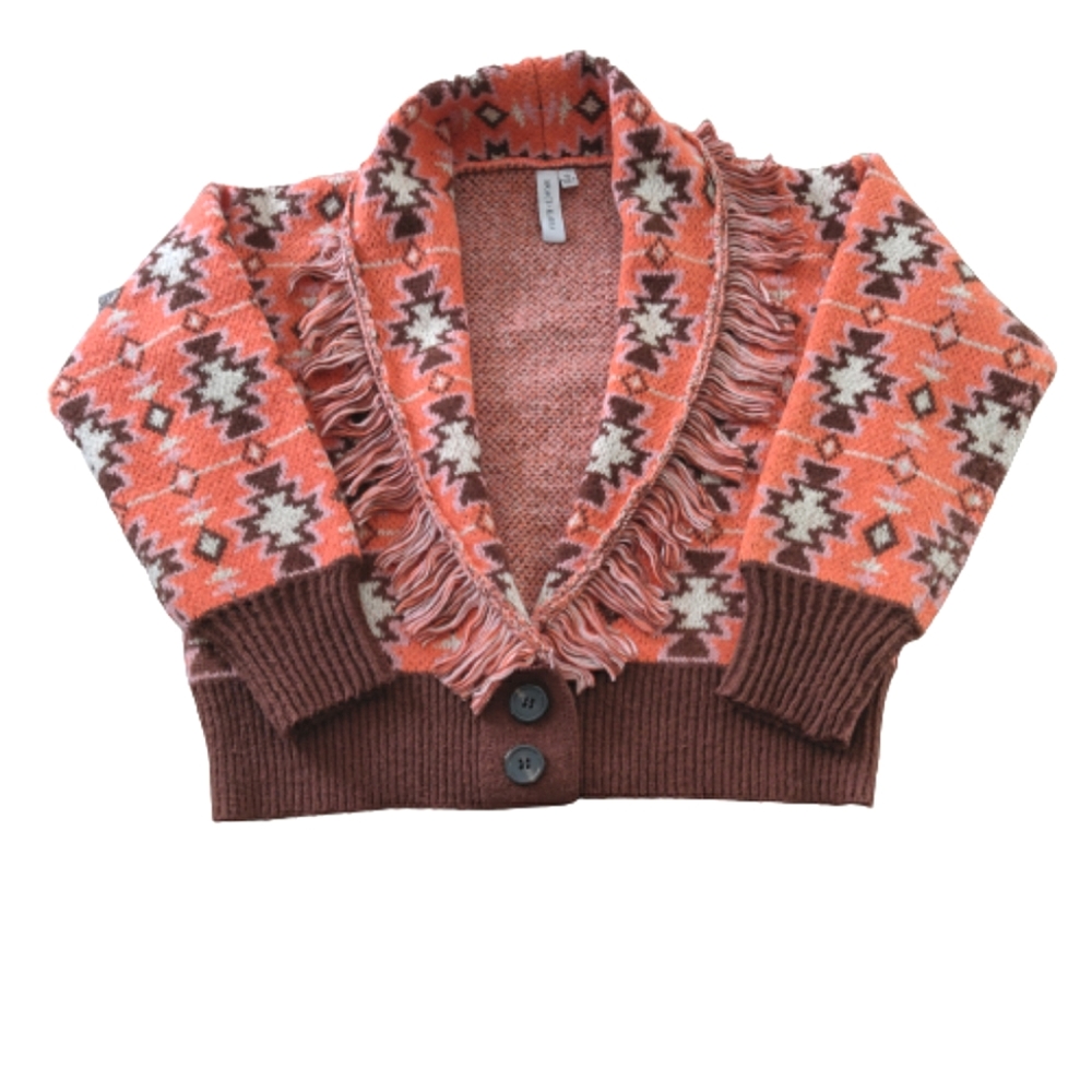 GRACE+KARMA aztec style knit cardigan sweater orange/brown/cream S
